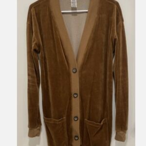 Hardtail Women Velour Hazel Brown Button Down Long Cardigan Size M Rare Find!!